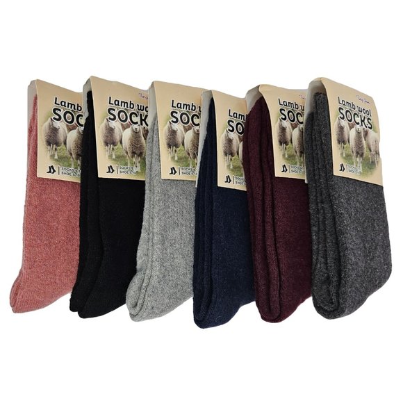 Accessories - Women Lamb Wool Crew Socks, Thermal Warm Winter Boot Sock, 6 PAIRS, Solid Colors